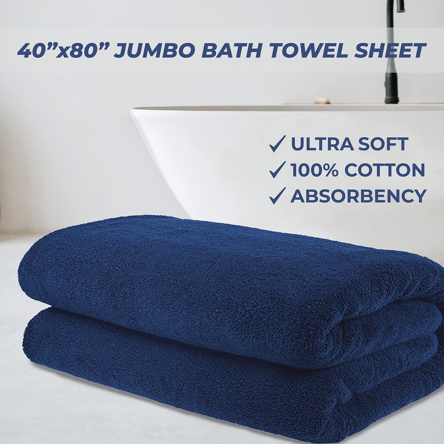 Cotton Paradise 100% Cotton 40x80 Oversized Bath Sheet, Extra Large Turkish Bath Towels for Bathroom, Navy Blue Bathsheet