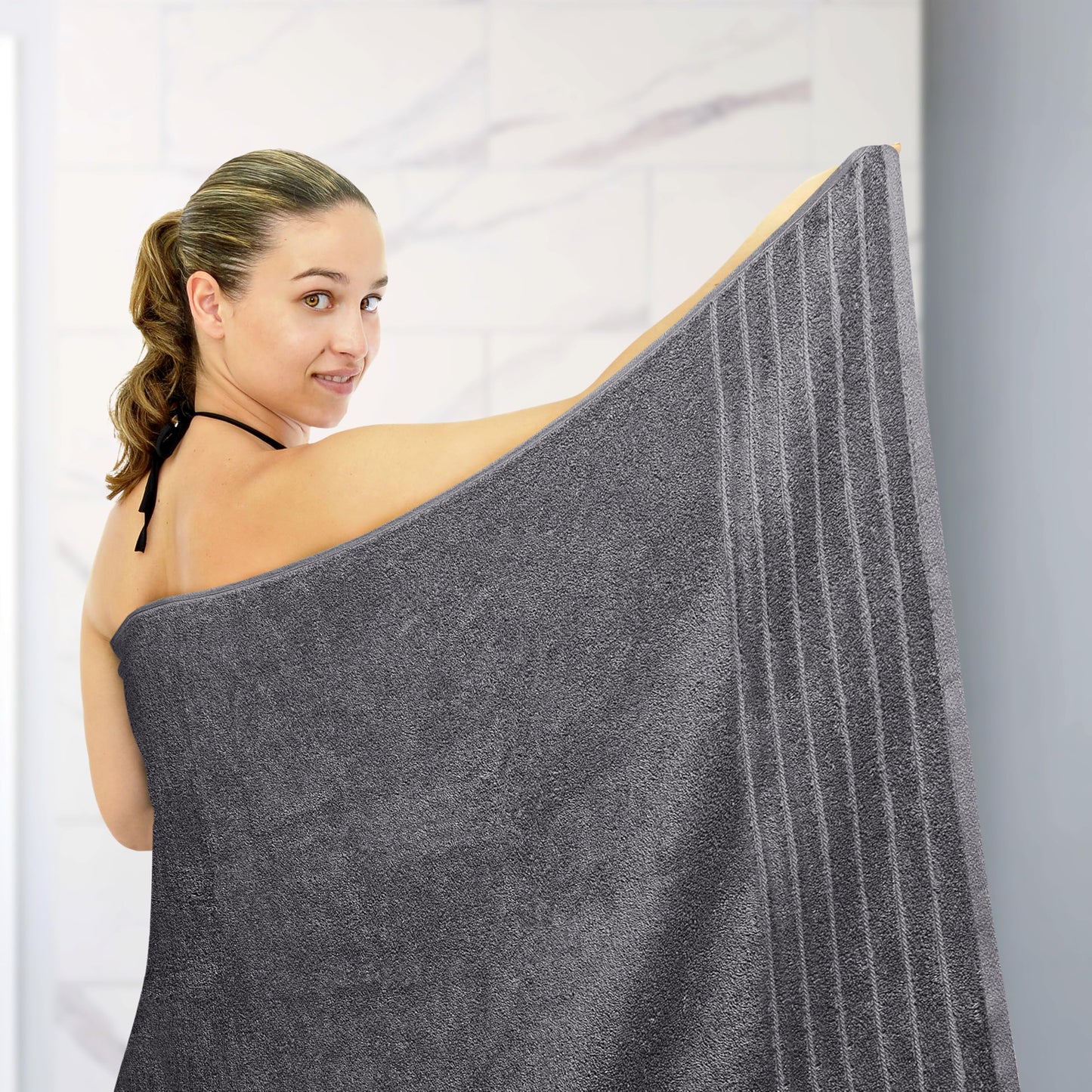 Tens Towels Pack of 1 Jumbo Bath Sheet 40 x 80 Inches, Extra Large & Light Weight, Quicker to Dry, 100% Cotton, Super Soft & Absorbent, Perfect to Wrap Yourself in, Dark Grey