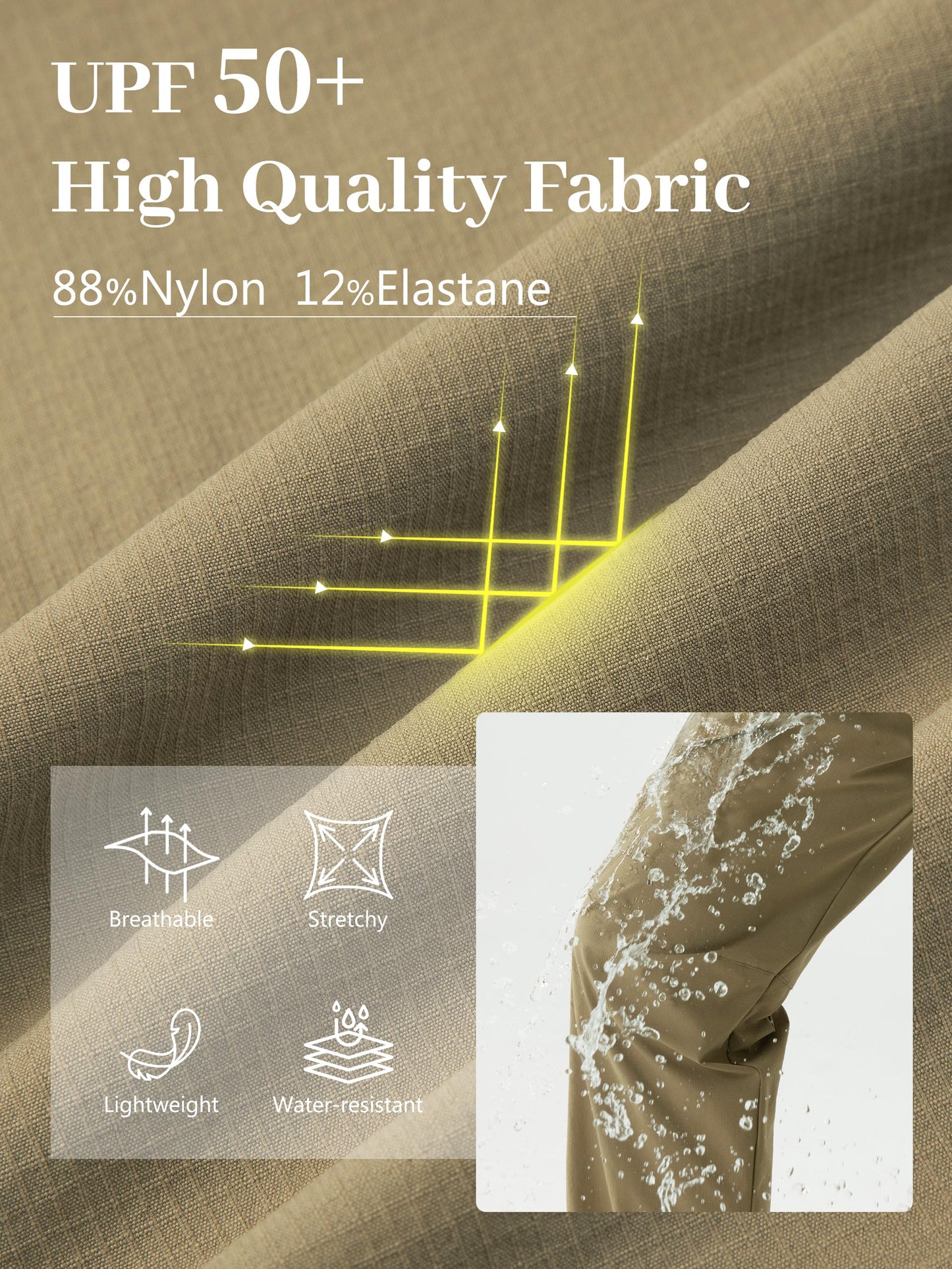 Tallemon Womens Tall Hiking Pants 30/32/34 Inseam Lightweight Joggers Quick Dry 4 Pockets Travel Athletic Cargo UPF50+ 34" Khaki Medium