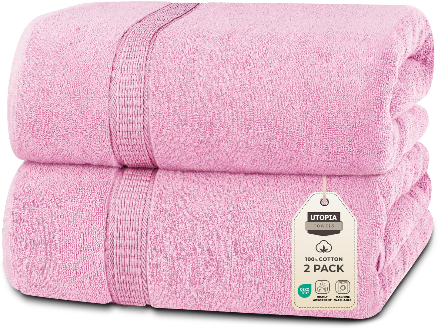 Utopia Towels Luxurious Jumbo Bath Sheet 2 Piece, 600 GSM, 35 by 70 Inches, 100% Ring Spun Cotton, Highly Absorbent and Quick Dry Extra Large Bath Towel, Super Soft Towel, Pink