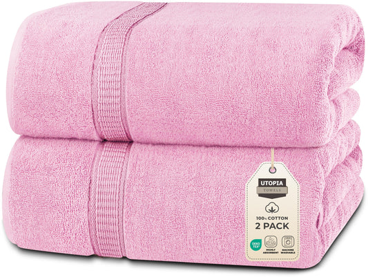 Utopia Towels Luxurious Jumbo Bath Sheet 2 Piece, 600 GSM, 35 by 70 Inches, 100% Ring Spun Cotton, Highly Absorbent and Quick Dry Extra Large Bath Towel, Super Soft Towel, Pink