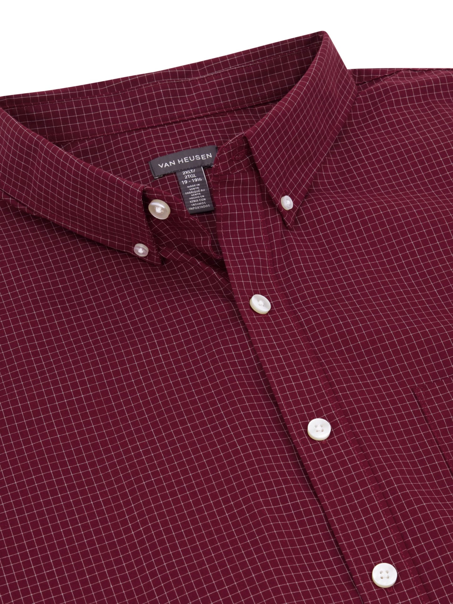 Van Heusen Men's Big Wrinkle Free Long Sleeve Button Down Shirt, Port Red, 5X-Large Tall