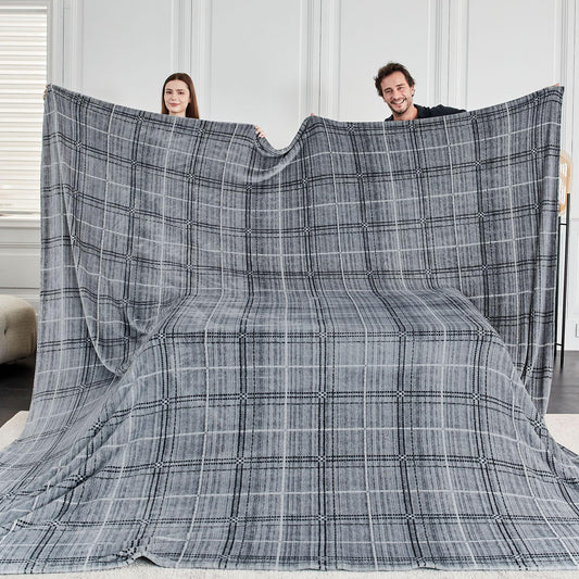 Serenhom Soft Cozy 120x120 Inches Seamless Oversized King Fleece Blanket, Line Pattern Giant Huge, Extra Large 10'x10' California King Blanket for Sofa, Family, Travel, Line Dark Grey