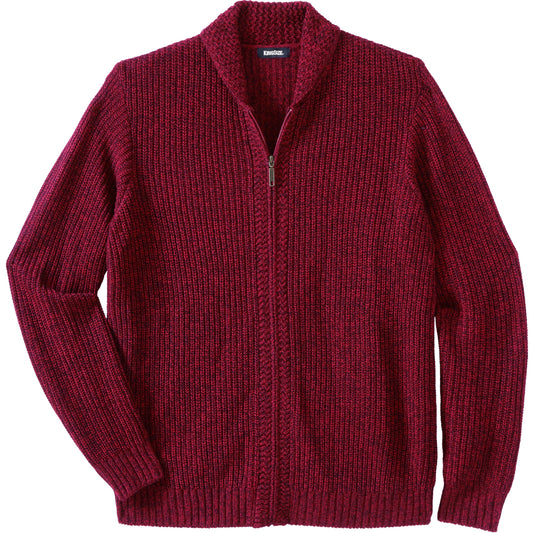 KingSize Men's Big & Tall Shaker Knit Zip-Front Cardigan - 5XL, Rich Burgundy Marl