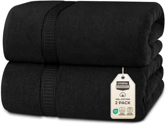 Utopia Towels - Luxurious Jumbo Bath Sheet 2 Piece - 600 GSM (35X70 Inches) 100% Ring Spun Cotton - Highly Absorbent and Quick Dry Extra Large Bath Towel - Super Soft Hotel Quality Towel (Black)