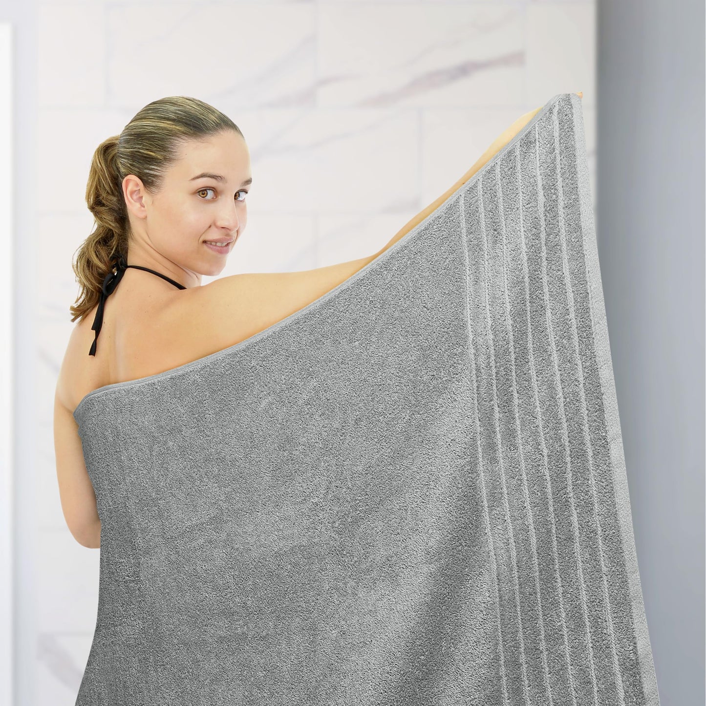 Tens Towels Pack of 1 Jumbo Bath Sheet 40 x 80 Inches, Extra Large & Light Weight, Quicker to Dry, 100% Cotton, Super Soft & Absorbent, Perfect to Wrap Yourself in, Cool Grey