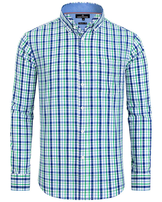 Alimens & Gentle Men's Plaid Button Down Shirts Cotton Long Sleeve Dress Shirts Regular Fit Gingham Shirts