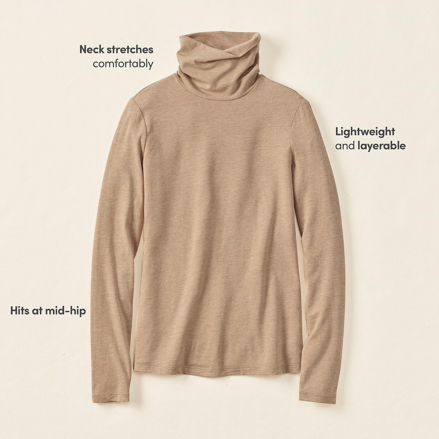 Lands' End Womens Long Sleeve Shaped LWCM Turtleneck Light Toffee Heather Tall Small