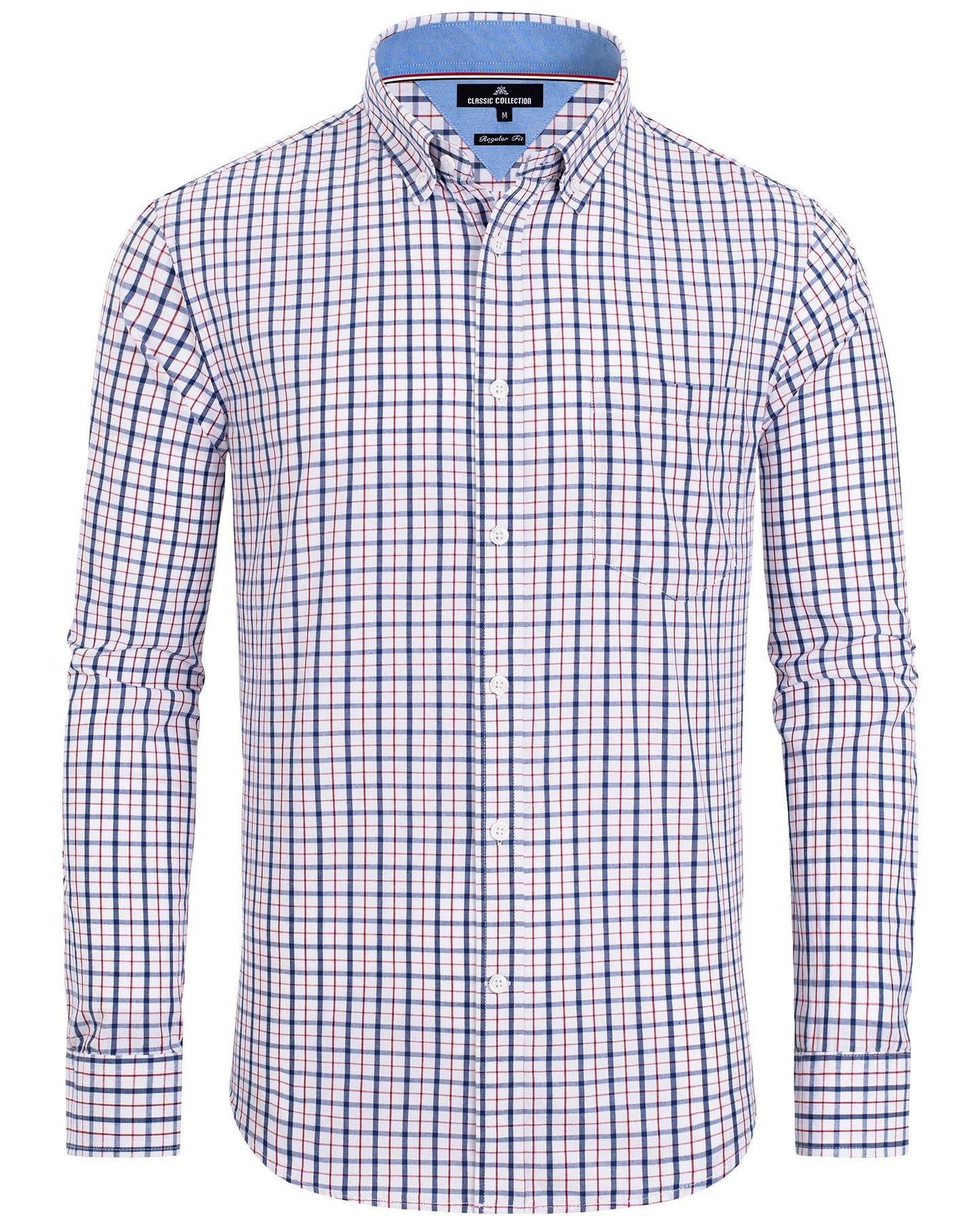 Alimens & Gentle Men's Plaid Button Down Shirts Cotton Long Sleeve Dress Shirts Regular Fit Gingham Shirts