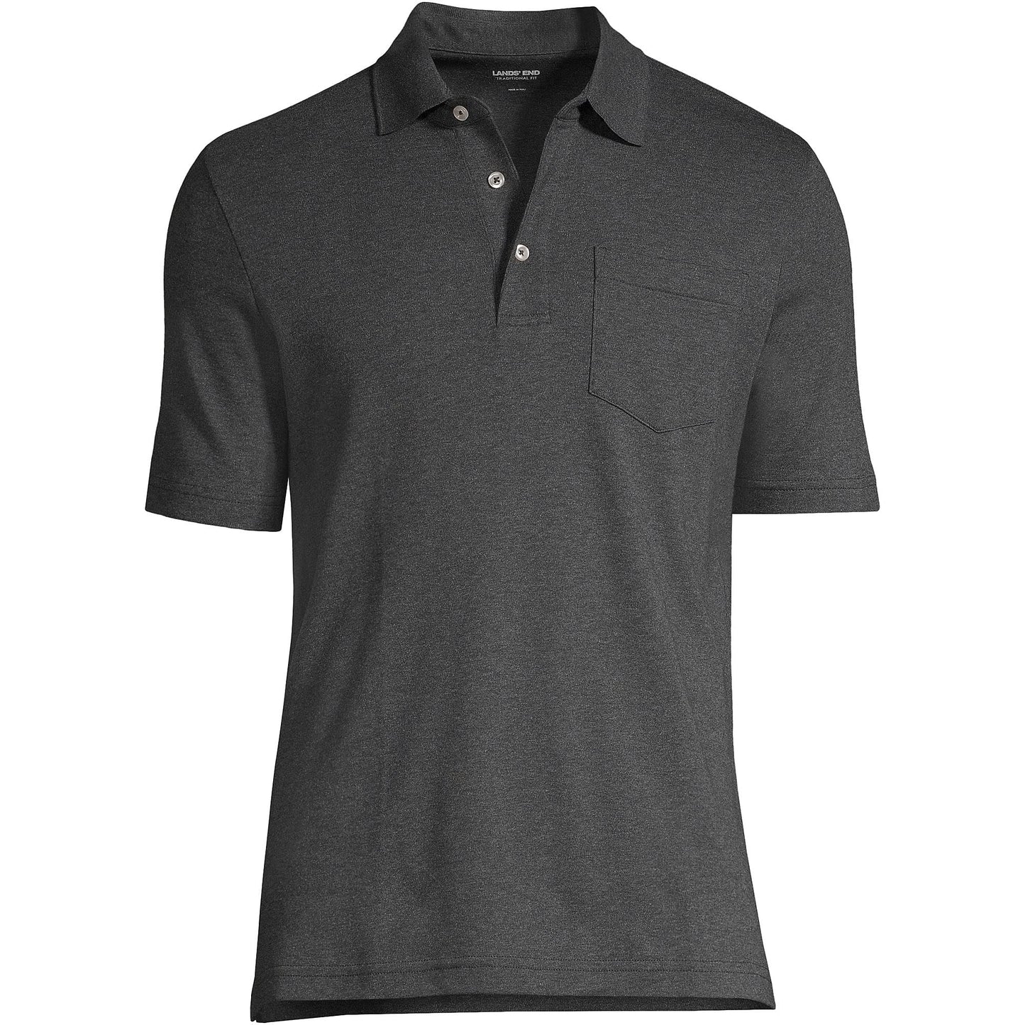 Lands' End Mens Short Sleeve Pocket Supima Polo Dark Charcoal Heather Tall Medium
