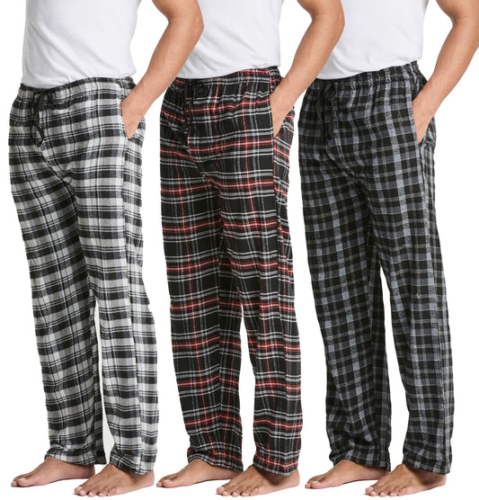 Real Essentials 3 Pack Mens Big & Tall King Size Pajama Pants Cotton Soft Pajamas Men Flannel Bottoms Fleece Buffalo Plaid Pj Lounge Pants Sleepwear Pijamas Hombres Woven - Set 3, 3x Tall