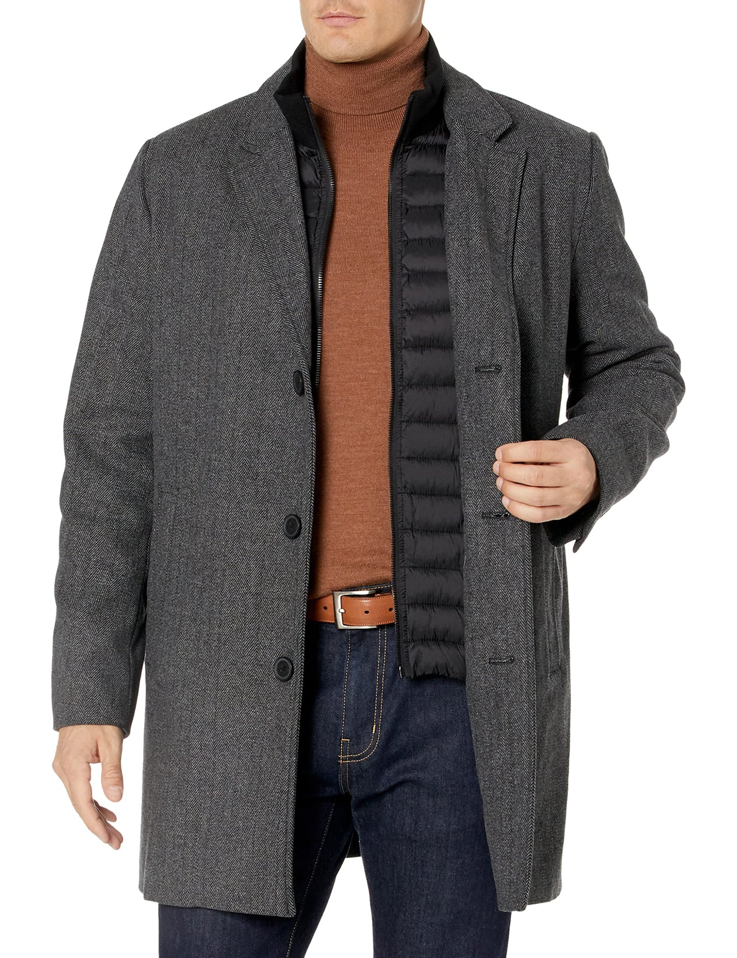 Dockers Men's Henry Wool Blend Top Coat (Regular and Big & Tall Sizes) , Charcoal Herringbone, X-Large Tall
