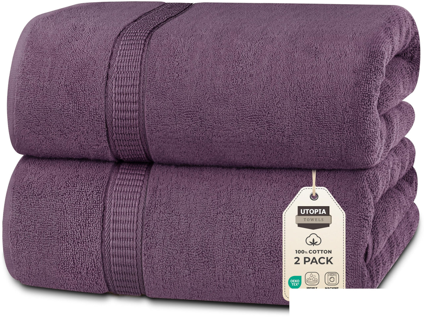 Utopia Towels Luxurious Jumbo Bath Sheet 2 Piece, 600 GSM, 35 by 70 Inches, 100% Ring Spun Cotton, Highly Absorbent and Quick Dry Extra Large Bath Towel, Super Soft Towel, Plum