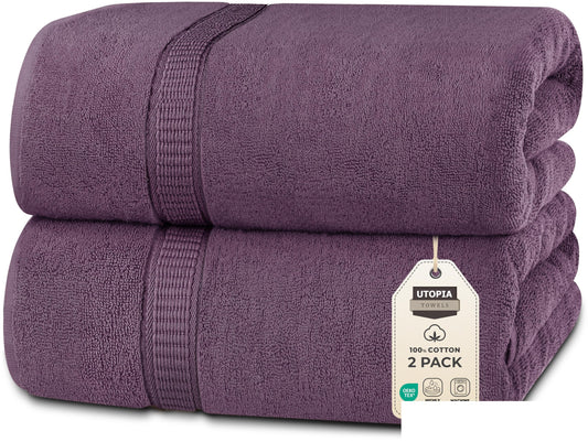 Utopia Towels Luxurious Jumbo Bath Sheet 2 Piece, 600 GSM, 35 by 70 Inches, 100% Ring Spun Cotton, Highly Absorbent and Quick Dry Extra Large Bath Towel, Super Soft Towel, Plum