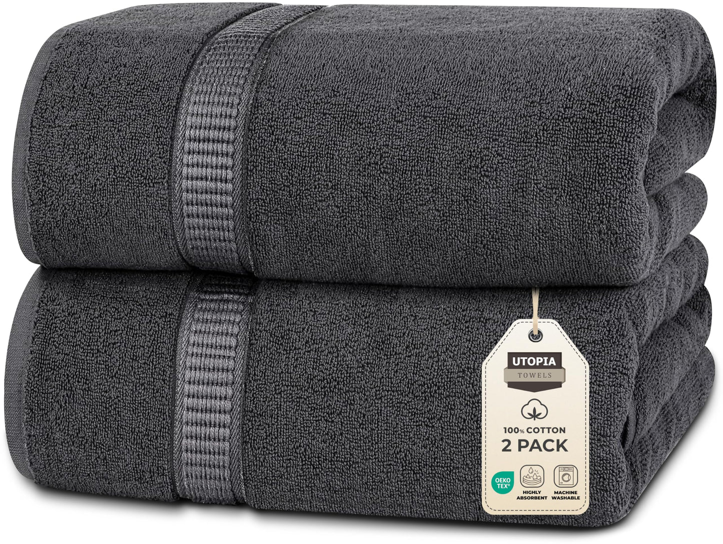 Utopia Towels Luxurious Jumbo Bath Sheet 2 Piece, 600 GSM, 35 by 70 Inches, 100% Ring Spun Cotton, Highly Absorbent and Quick Dry Extra Large Bath Towel, Super Soft Towel, Grey