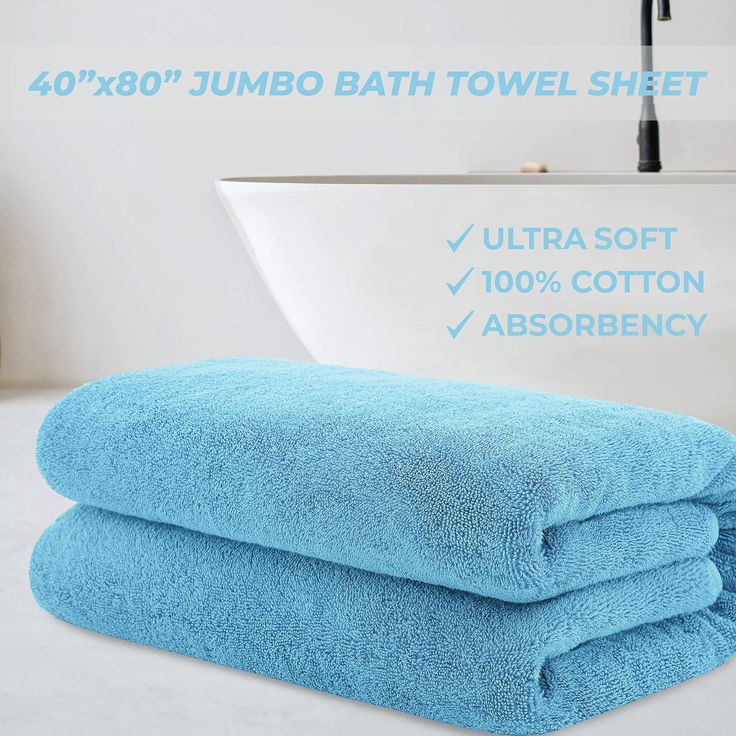 Cotton Paradise 100% Cotton 40x80 Oversized Bath Sheet, Extra Large Turkish Bath Towels for Bathroom, Sky Blue Bathsheet