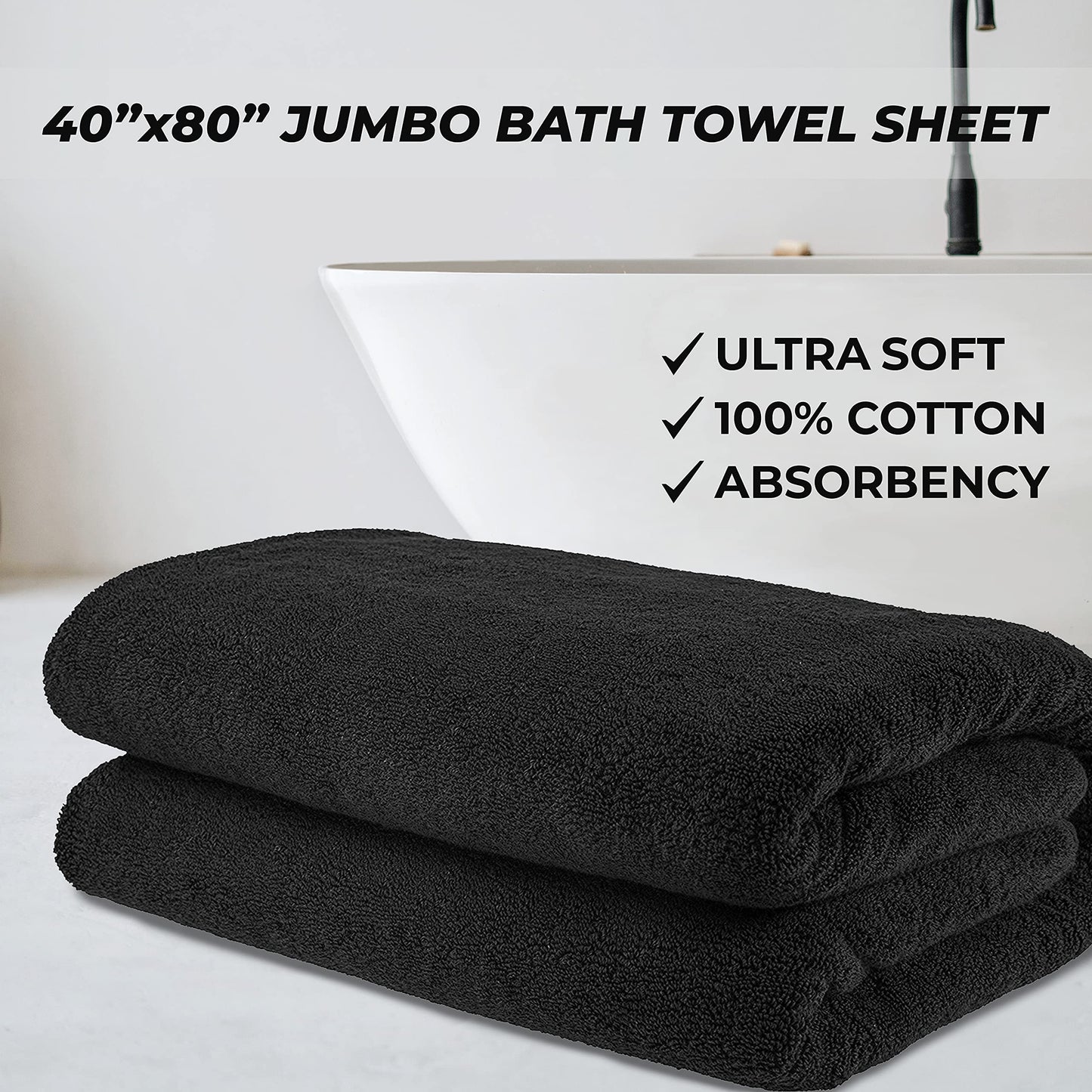 Cotton Paradise 100% Cotton 40x80 Oversized Bath Sheet, Extra Large Turkish Bath Towels for Bathroom, Black Bathsheet