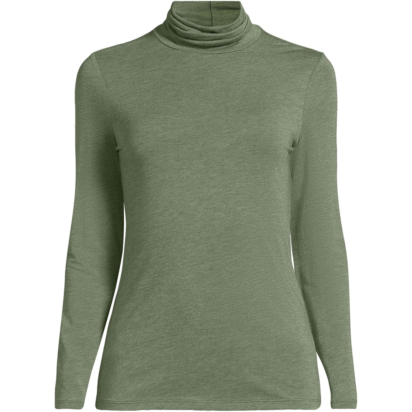 Lands' End Womens Long Sleeve Shaped LWCM Turtleneck Estate Green Heather Tall Medium