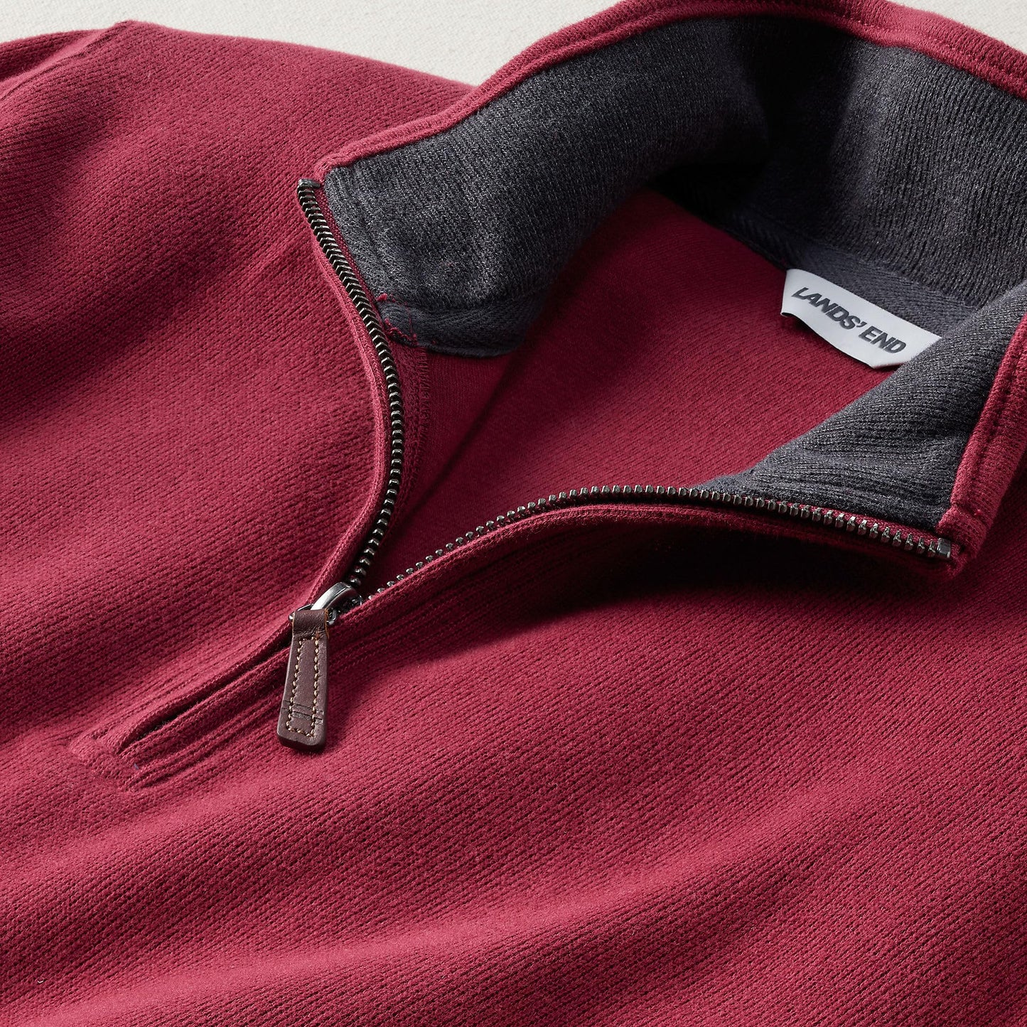 Lands' End Mens Bedford Rib Quarter Zip Sweater Burgundy Spritz Tall XX-Large