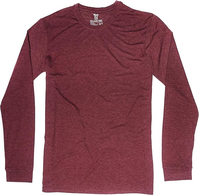 Men's Tall Slim-Fit Long Sleeve Crewneck T-Shirt, Super Soft Poly Blend Long Tee (Tall, Small, Black)