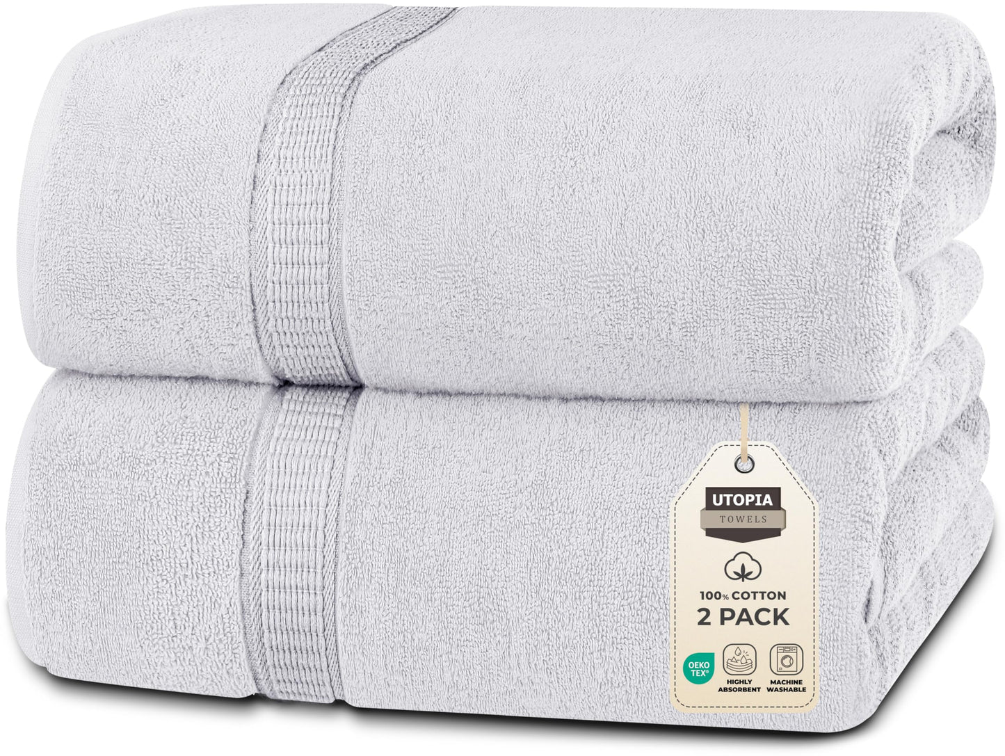 Utopia Towels Luxurious Jumbo Bath Sheet 2 Piece, 600 GSM, 35 by 70 Inches, 100% Ring Spun Cotton, Highly Absorbent and Quick Dry Extra Large Bath Towel, Super Soft Towel, Silver