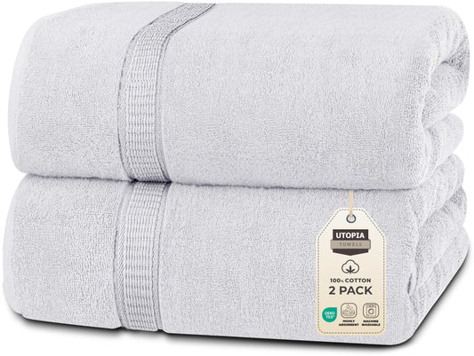Utopia Towels Luxurious Jumbo Bath Sheet 2 Piece, 600 GSM, 35 by 70 Inches, 100% Ring Spun Cotton, Highly Absorbent and Quick Dry Extra Large Bath Towel, Super Soft Towel, Silver