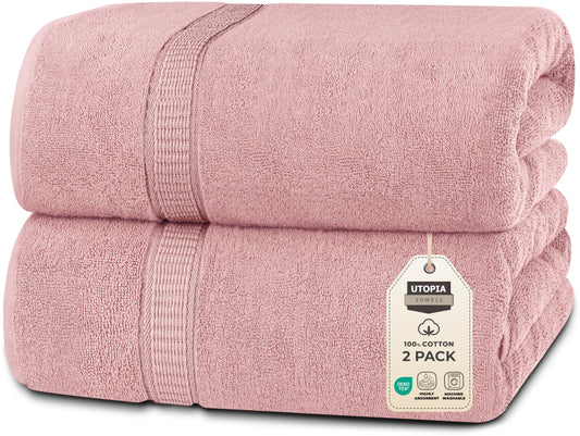 Utopia Towels Luxurious Jumbo Bath Sheet 2 Piece, 600 GSM, 35 by 70 Inches, 100% Ring Spun Cotton, Highly Absorbent and Quick Dry Extra Large Bath Towel, Super Soft Towel, Dusty Pink