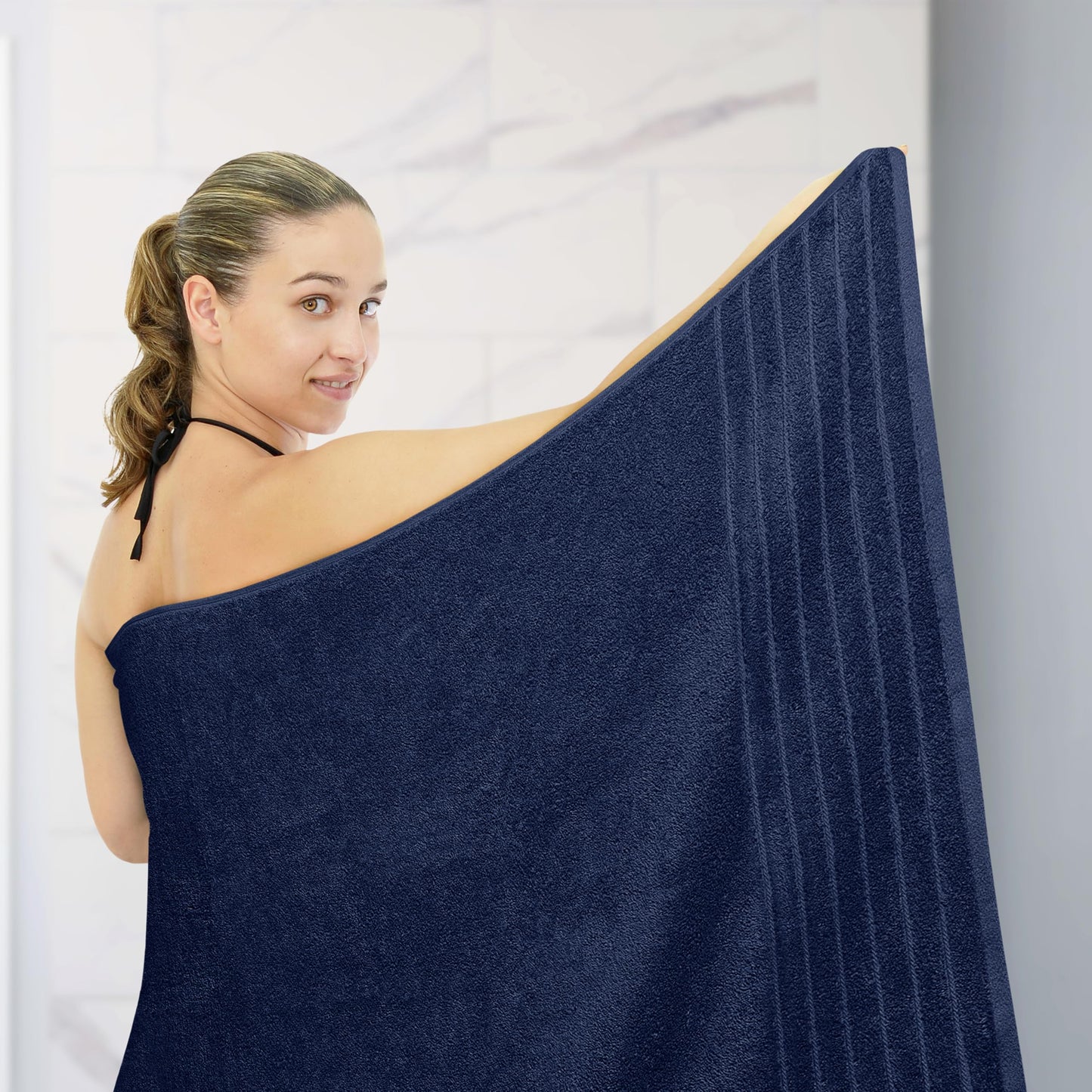Tens Towels Pack of 1 Jumbo Bath Sheet 40 x 80 Inches, Extra Large & Light Weight, Quicker to Dry, 100% Cotton, Super Soft & Absorbent, Perfect to Wrap Yourself in, Navy