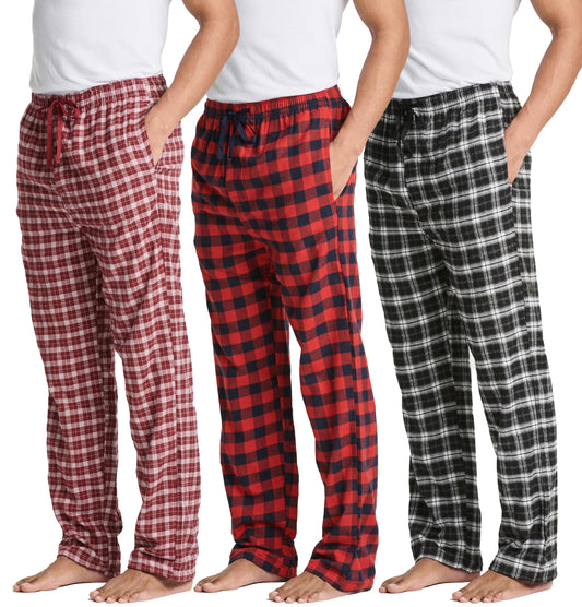 Real Essentials 3 Pack Mens Big & Tall King Size Pajama Pants Cotton Soft Pajamas Men Flannel Bottoms Fleece Buffalo Plaid Pj Lounge Pants Sleepwear Pijamas Hombres Woven - Set 7, 3x Tall