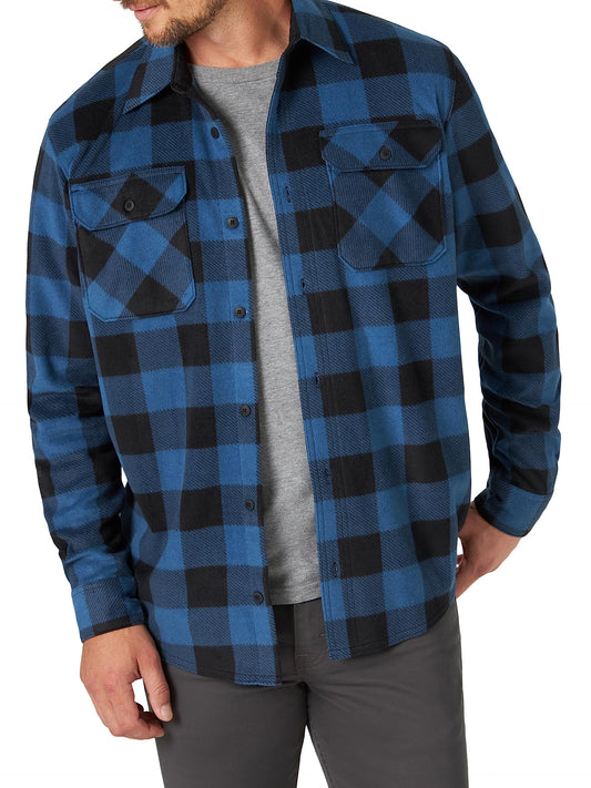 Wrangler Authentics Men's Long Sleeve Heavyweight Fleece Shirt Blue Buffalo Plaid 2X Tall