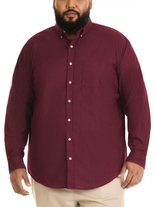 Van Heusen Men's Big Wrinkle Free Long Sleeve Button Down Shirt, Port Red, 5X-Large Tall