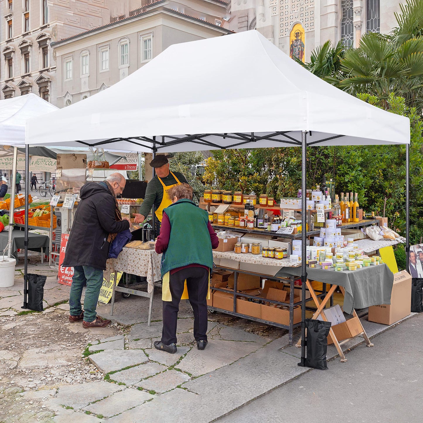 Yaheetech Heavy Duty Pop Up Canopy Tent, 10x15 Commercial Instant Shelter Tent, Outdoor Adjustable Canopy with Wheeled Bag, 4 Sandbags & 8 Stakes, White