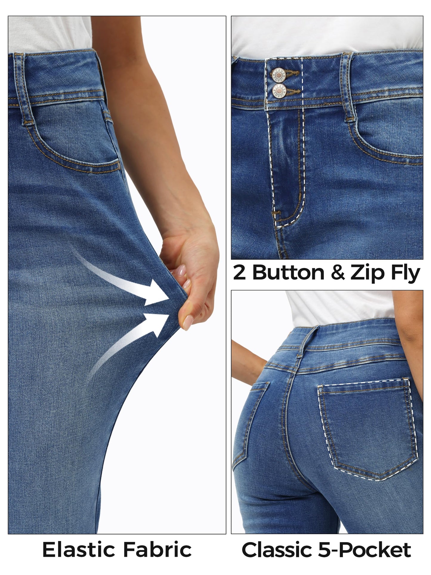 Tallemon Tall Women's Bootcut Jeans Curvy Mid-Rise Stretchy Denim Pants Classic Bell Bottom Trouser,38",Blue,16