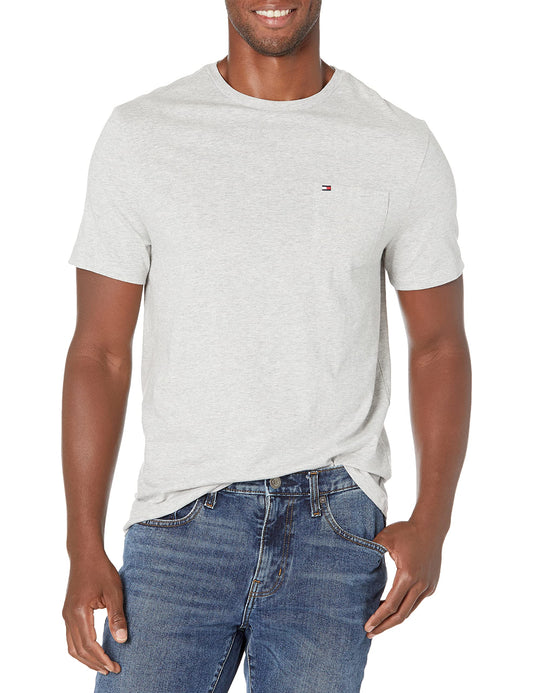 Tommy Hilfiger Men's Big-Tall Big and Tall T Shirt with Pocket Shirt, Light Grey Heather, TL-XL