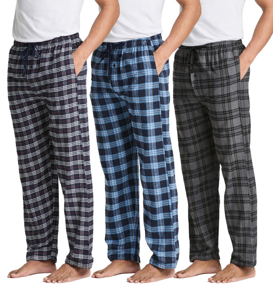 Real Essentials 3 Pack Mens Big & Tall King Size Pajama Pants Cotton Soft Pajamas Men Flannel Bottoms Fleece Buffalo Plaid Pj Lounge Pants Sleepwear Pijamas Hombres Woven - Set 4, 4x Tall