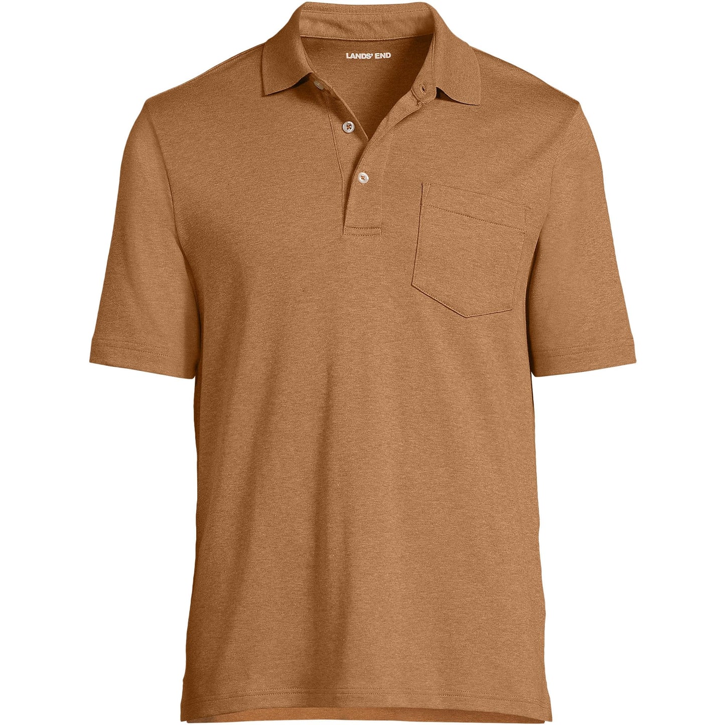 Lands' End Mens Short Sleeve Pocket Supima Polo Canyon Camel Heather Tall XX-Large