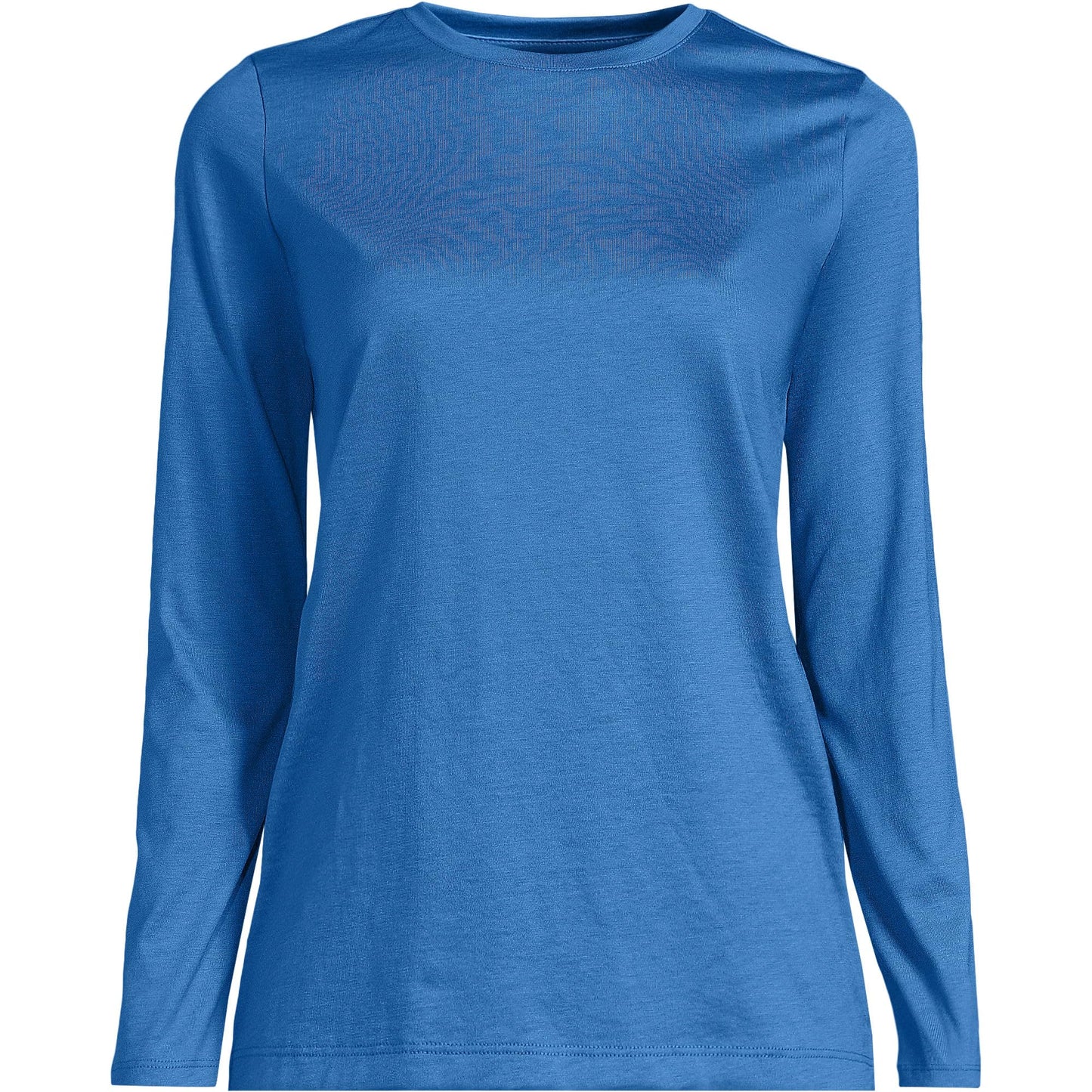 Lands' End Womens Long Sleeve Relaxed Supima Cotton Crew Neck T Shirt Muted Cobalt Blue Tall Large