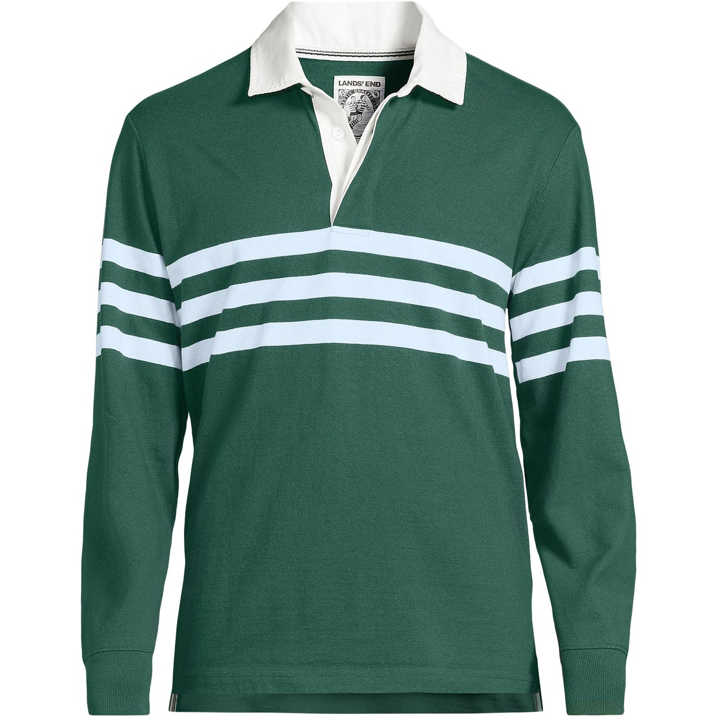 Lands' End Mens Long Sleeve Rugby Polo Shirt Norway Spruce Stripe Tall Large