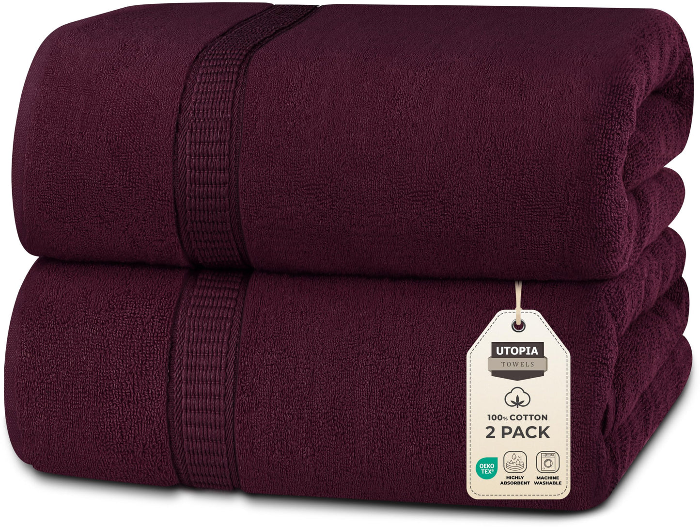 Utopia Towels Luxurious Jumbo Bath Sheet 2 Piece, 600 GSM, 35 by 70 Inches, 100% Ring Spun Cotton, Highly Absorbent and Quick Dry Extra Large Bath Towel, Super Soft Towel, Burgundy