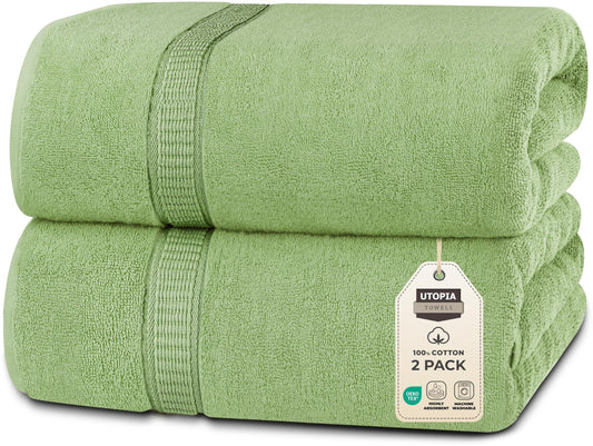 Utopia Towels Luxurious Jumbo Bath Sheet 2 Piece, 600 GSM, 35 by 70 Inches, 100% Ring Spun Cotton, Highly Absorbent and Quick Dry Extra Large Bath Towel, Super Soft Towel, Sage Green