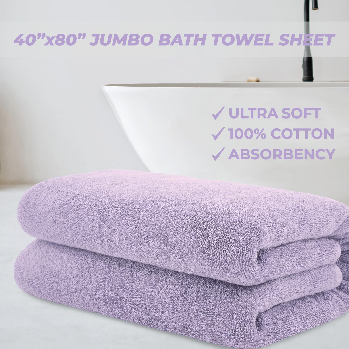 Cotton Paradise 100% Cotton 40x80 Oversized Bath Sheet, Extra Large Turkish Bath Towels for Bathroom, Lilac Bathsheet