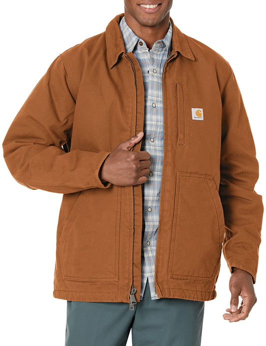 Carhartt Mens Loose Fit Washed Duck Sherpa-Lined Jacket (Big & Tall) Work Utility Outerwear, Carhartt Brown, 3X-Large Tall US