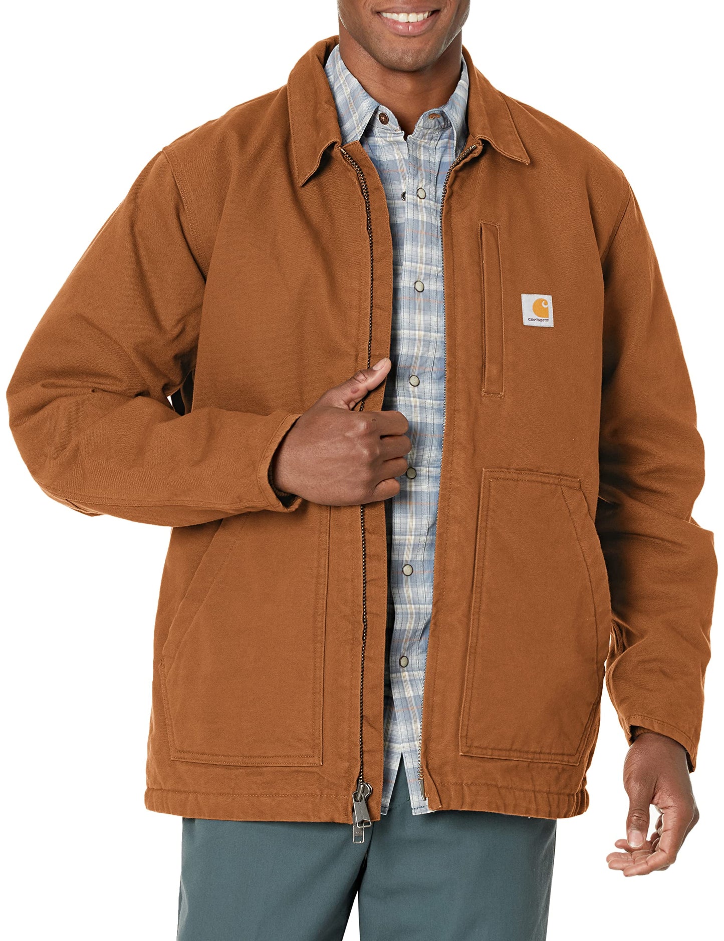 Carhartt Mens Loose Fit Washed Duck Sherpa-Lined Jacket (Big & Tall) Work Utility Outerwear, Carhartt Brown, X-Large Big Tall US