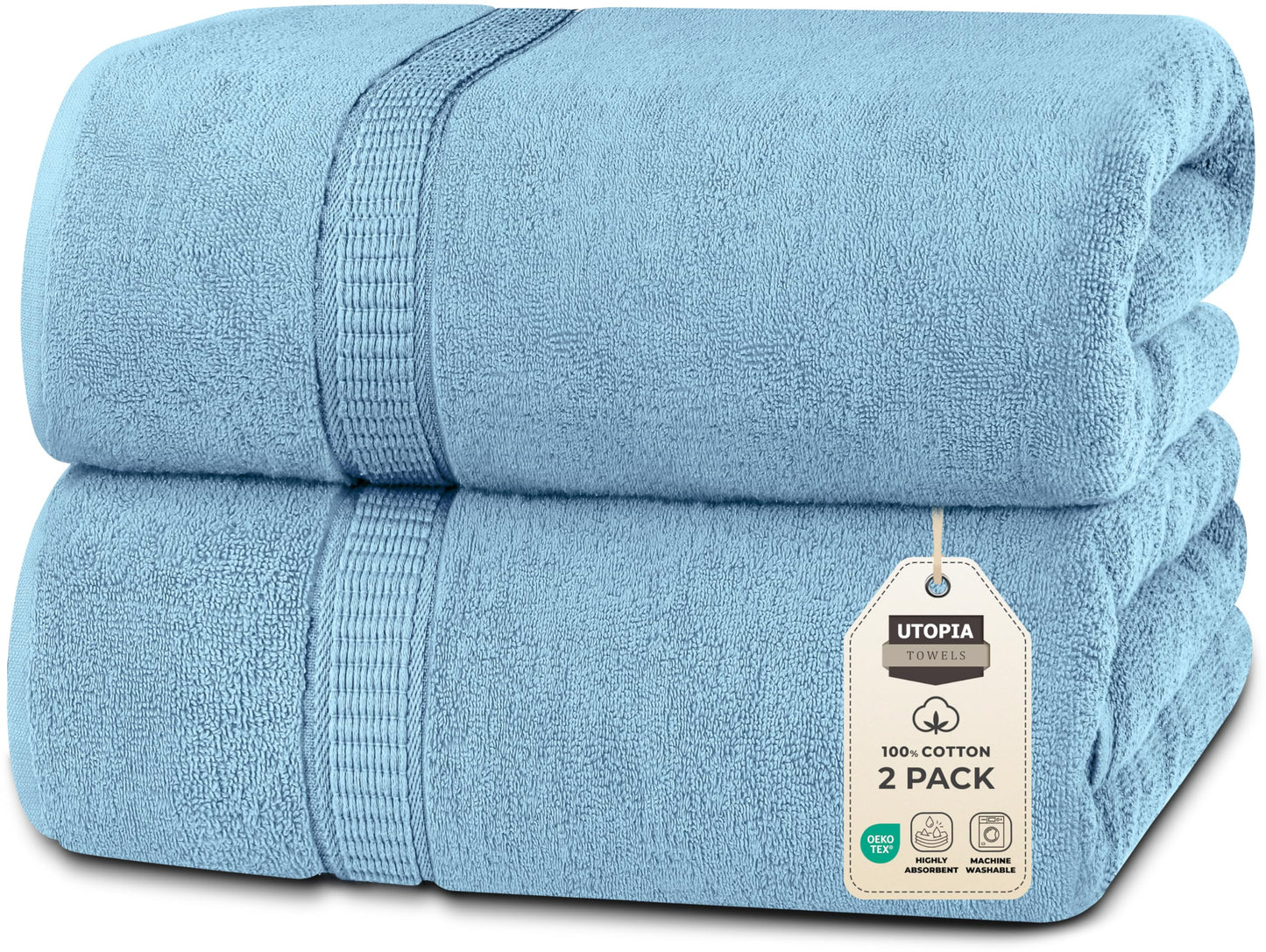Utopia Towels Luxurious Jumbo Bath Sheet 2 Piece, 600 GSM, 35 by 70 Inches, 100% Ring Spun Cotton, Highly Absorbent and Quick Dry Extra Large Bath Towel, Super Soft Towel, Sky Blue