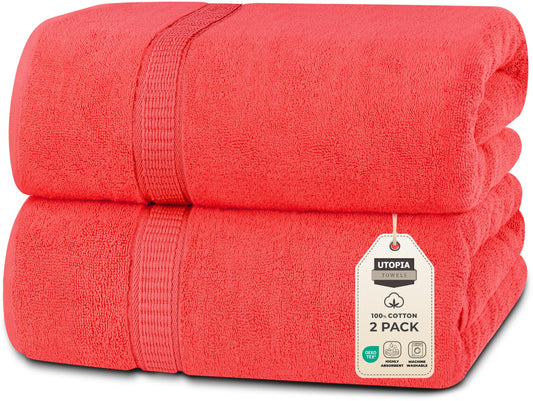 Utopia Towels Luxurious Jumbo Bath Sheet 2 Piece, 600 GSM, 35 by 70 Inches, 100% Ring Spun Cotton, Highly Absorbent and Quick Dry Extra Large Bath Towel, Super Soft Towel, Coral
