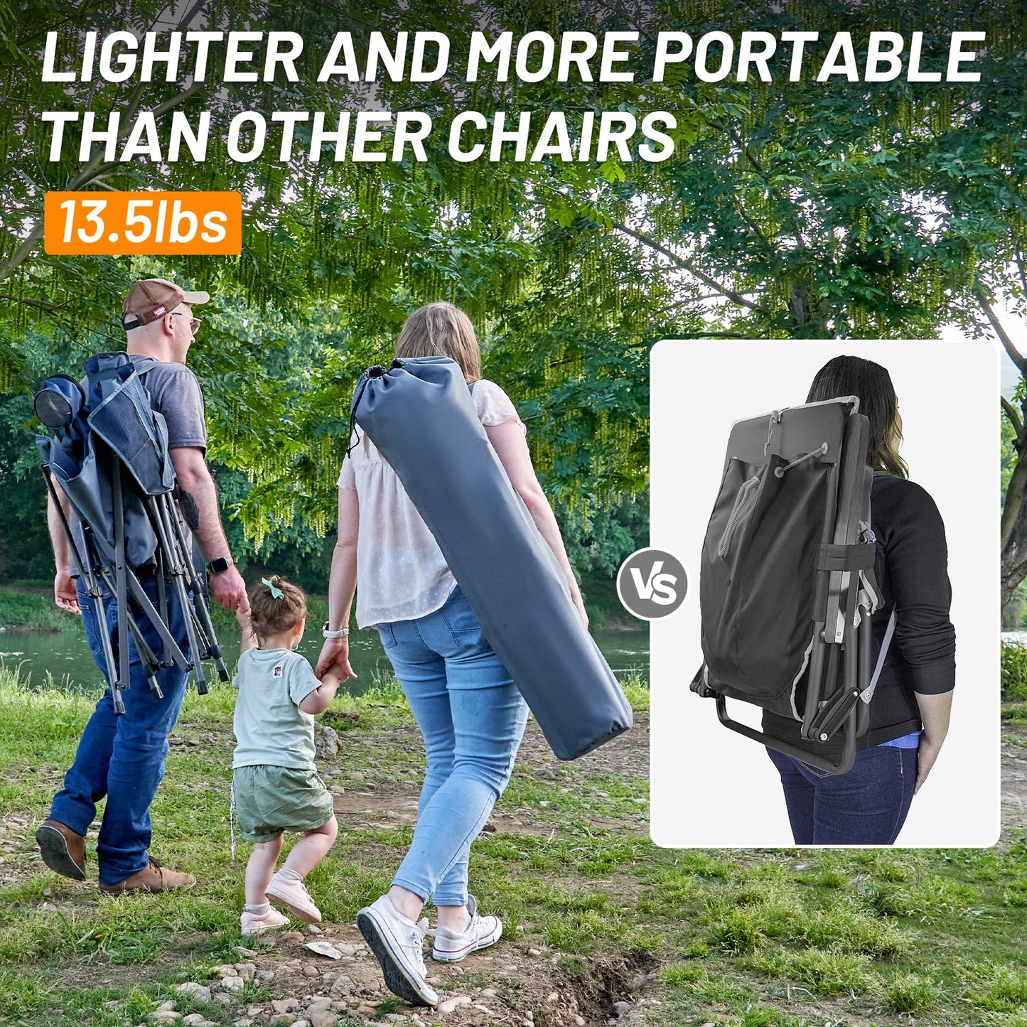 TIMBER RIDGE Oversized Camping Chair with Lumbar Support, Portable Folding Chair Heavy Duty for Adults Supports 450 LBS for Outdoor Camping, Lawn, with High Back, Cup Holder, Side Pocket - Grey