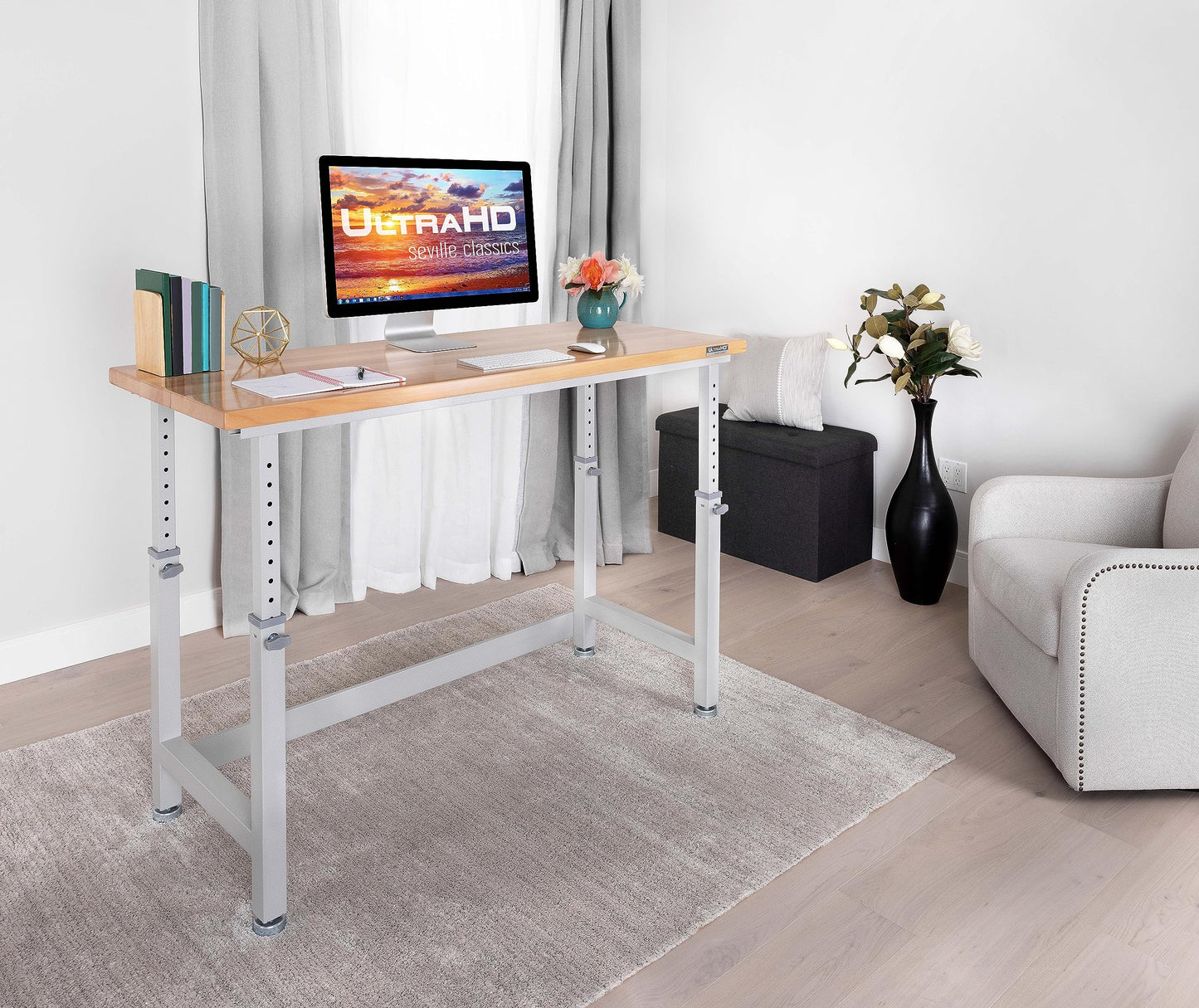 Seville Classics UltraHD Heavy Duty Workbench Table w/Solid Wood Top, 1000 lbs. Weight Capacity Workstation for Garage, Warehouse, Workshop, Granite, 60" W x 24" D x 28.5" to 42" H Desktop