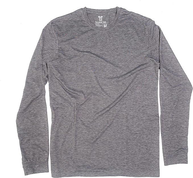 Men's Tall Slim-Fit Long Sleeve Crewneck T-Shirt, Super Soft Poly Blend Long Tee (Tall, Small, Black)