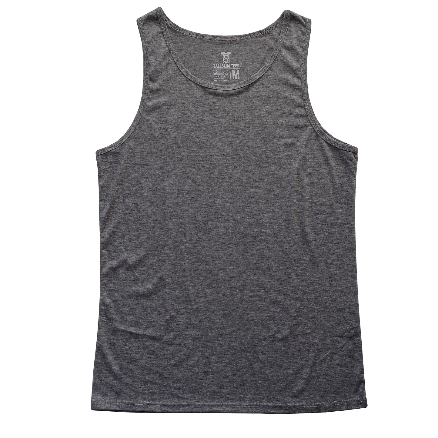 Men's Tall Slim-Fit Orginal Tank Top Shirt, Soft Polyester Blend Long Tee (Tall, Medium, Gray)