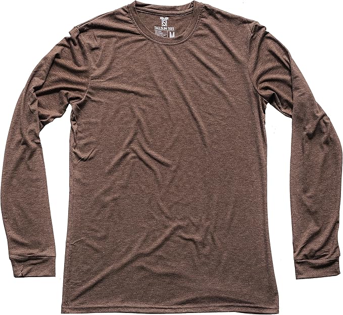 Men's Tall Slim-Fit Long Sleeve Crewneck T-Shirt, Super Soft Poly Blend Long Tee (Tall, Small, Black)